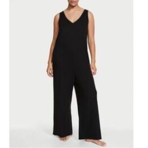 NWT Victoria’s Secret Black V-Neck Wide Leg Modal Knit Jumpsuit Size XL/XXL